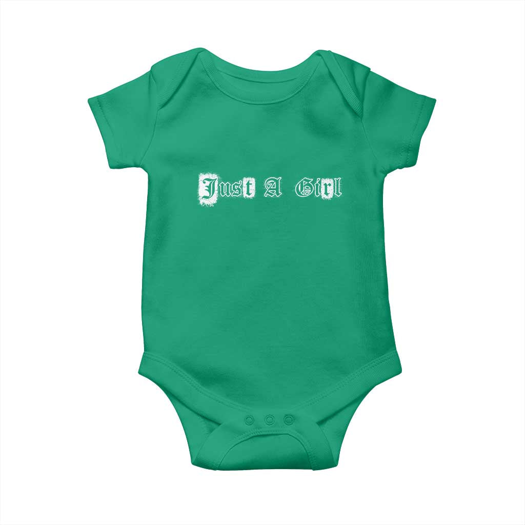 Just A Girl Baby Onesie Gothic Blackletter Typography Design TS10 Irish Green Print Your Wear