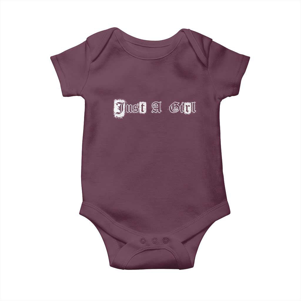 Just A Girl Baby Onesie Gothic Blackletter Typography Design TS10 Maroon Print Your Wear