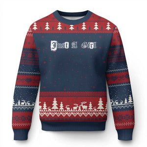 Just A Girl Ugly Christmas Sweater Gothic Blackletter Typography Design TS10 Navy Red Print Your Wear