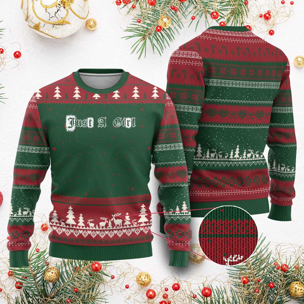 Just A Girl Ugly Christmas Sweater Gothic Blackletter Typography Design TS10 Red Green Print Your Wear
