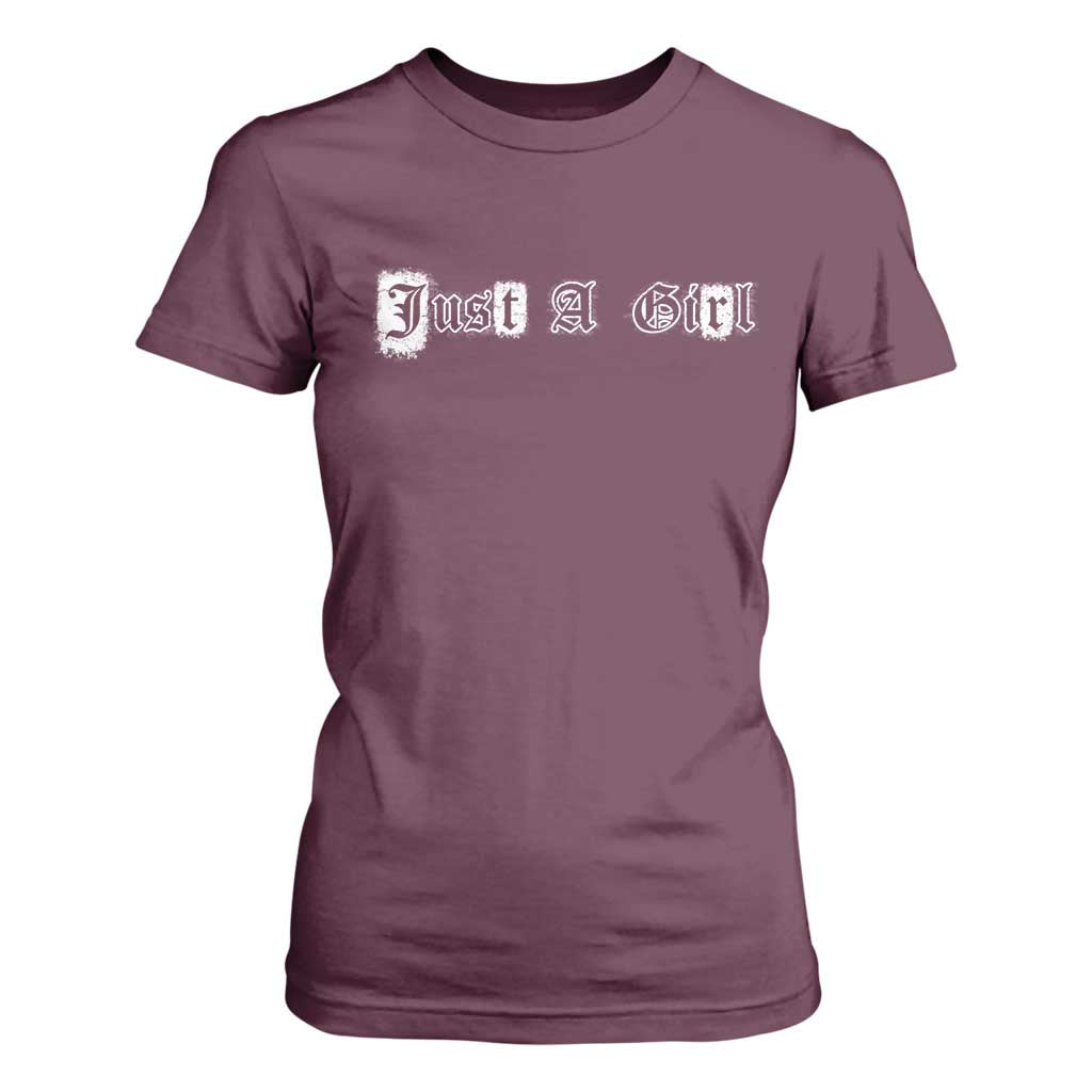 Just A Girl T Shirt For Women Gothic Blackletter Typography Design