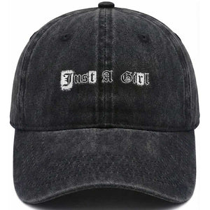 Just A Girl Washed Cotton Baseball Cap Gothic Blackletter Typography Design TS10 Print Your Wear