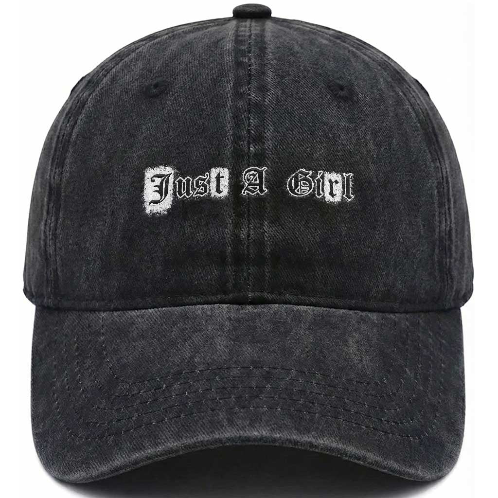 Just A Girl Washed Cotton Baseball Cap Gothic Blackletter Typography Design TS10 Print Your Wear
