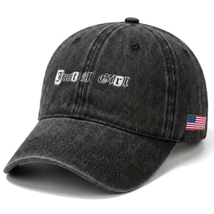 Just A Girl Washed Cotton Baseball Cap Gothic Blackletter Typography Design TS10 Print Your Wear