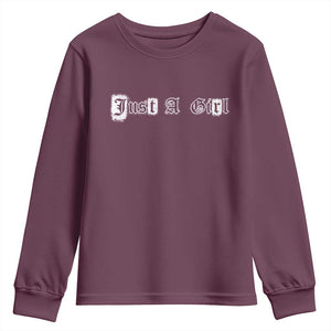 Just A Girl Youth Sweatshirt Gothic Blackletter Typography Design TS10 Maroon Print Your Wear