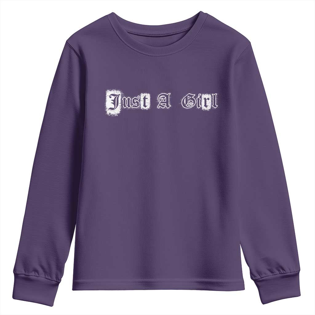Just A Girl Youth Sweatshirt Gothic Blackletter Typography Design TS10 Purple Print Your Wear