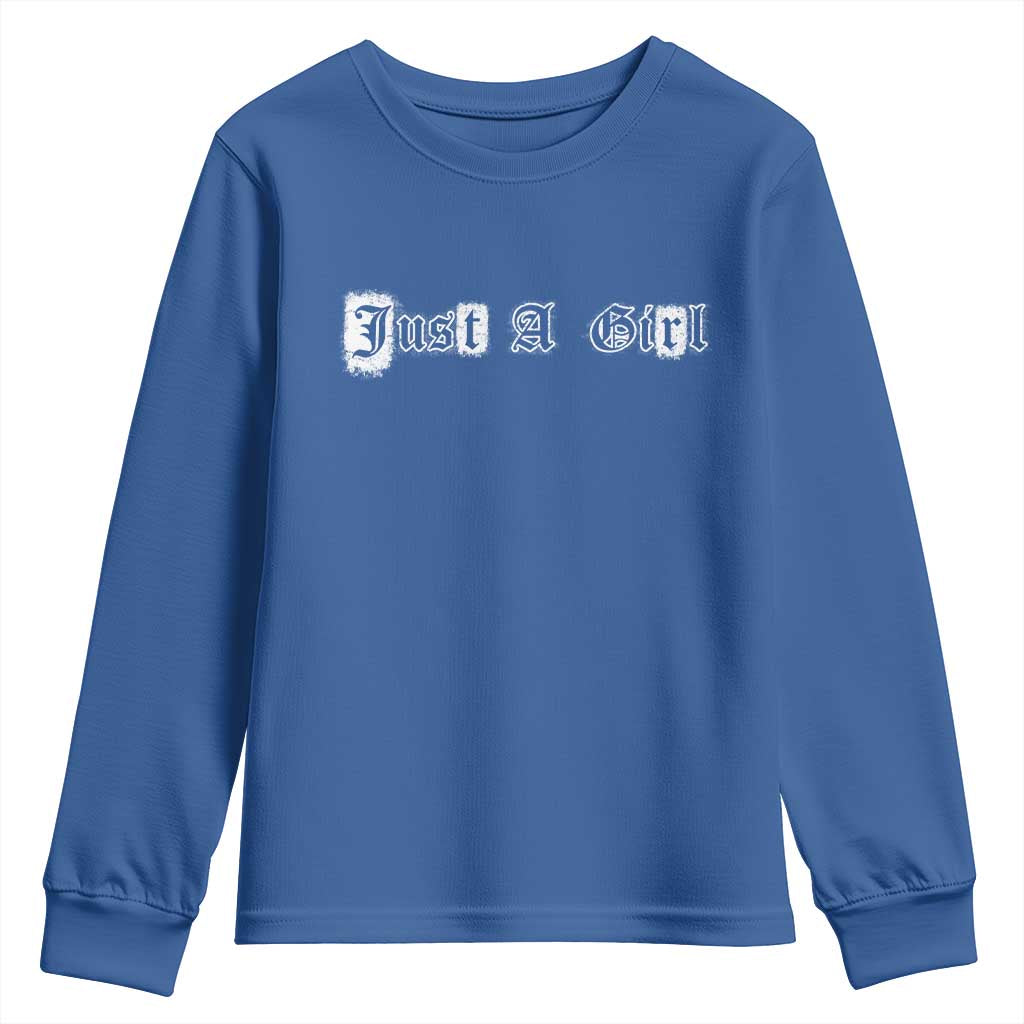 Just A Girl Youth Sweatshirt Gothic Blackletter Typography Design TS10 Royal Blue Print Your Wear