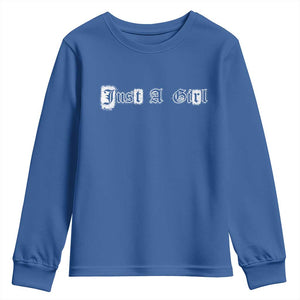 Just A Girl Youth Sweatshirt Gothic Blackletter Typography Design TS10 Royal Blue Print Your Wear