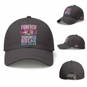 Retired Teacher Baseball Cap Forever On Summer Break Retirement 2026 TS10 Baseball Cap Universal Fit Dark Gray Print Your Wear