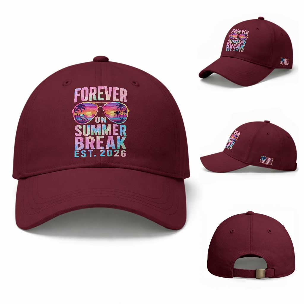 Retired Teacher Baseball Cap Forever On Summer Break Retirement 2026 TS10 Baseball Cap Universal Fit Maroon Print Your Wear