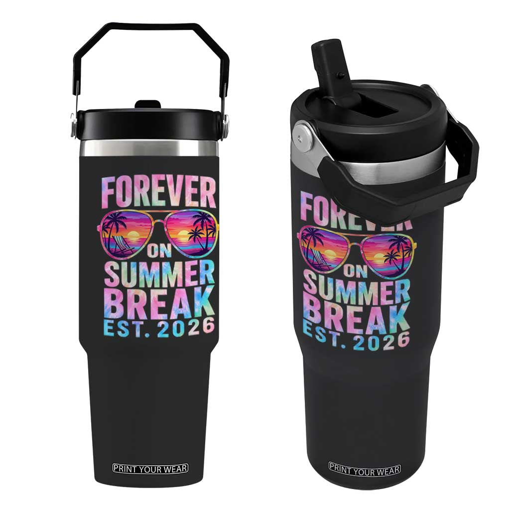 Retired Teacher Flip Straw Tumbler Forever On Summer Break Retirement 2026 TS10 One Size: 30 oz Black Print Your Wear