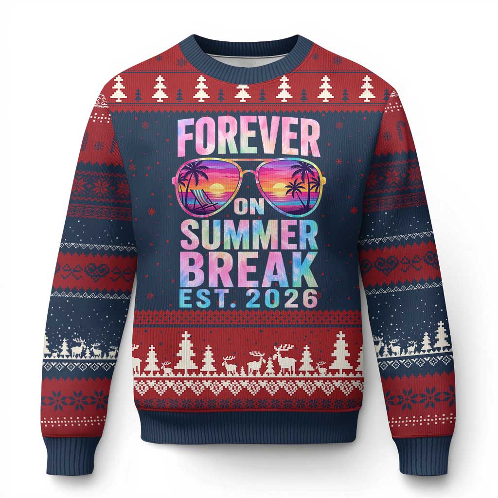 Retired Teacher Ugly Christmas Sweater Forever On Summer Break Retirement 2026 TS10 Navy Red Print Your Wear