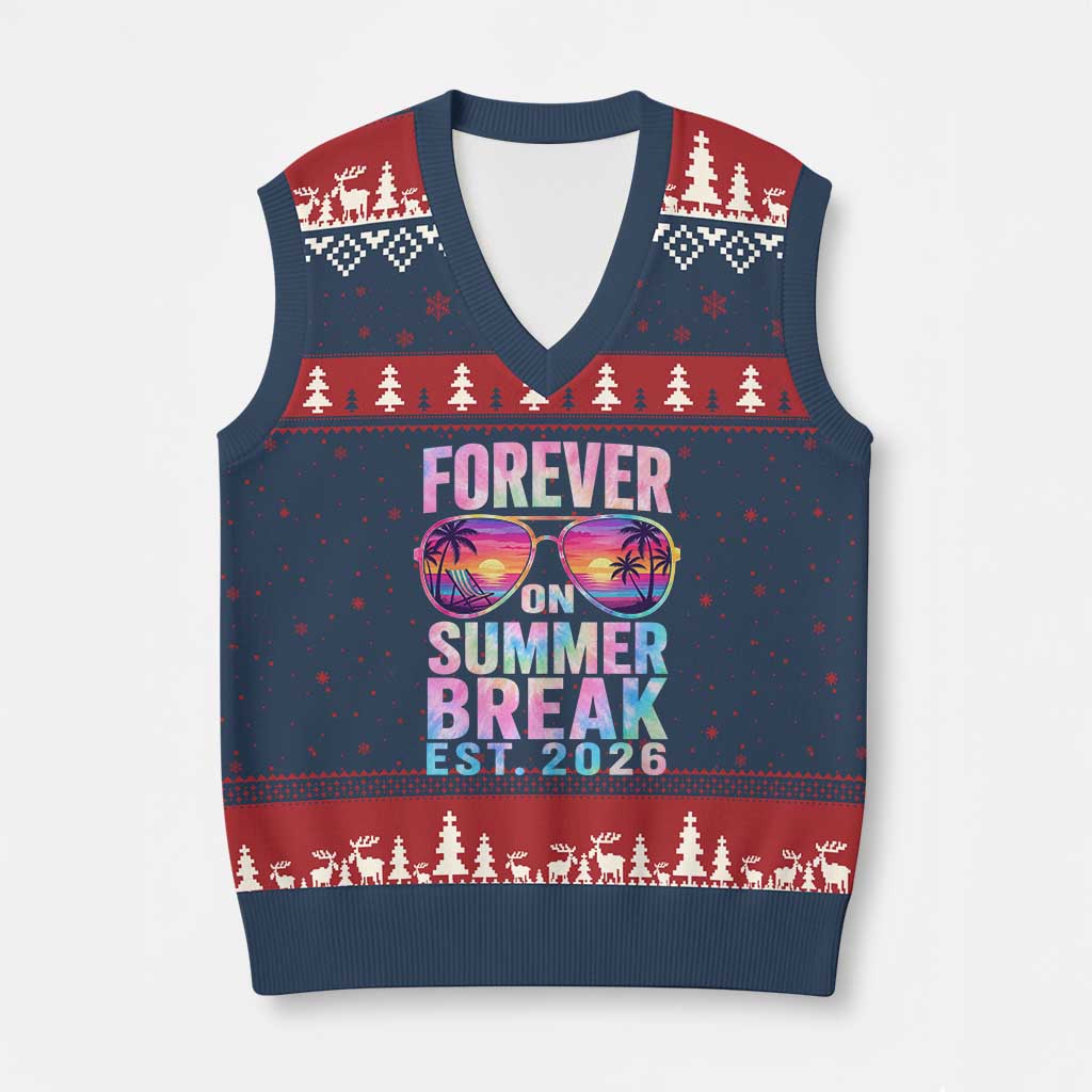 Retired Teacher V-Neck Knit Sweater Vest Forever On Summer Break Retirement 2026 TS10 Navy Red Print Your Wear