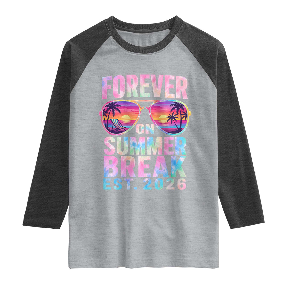 Retired Teacher Raglan Shirt Forever On Summer Break Retirement 2026 TS10 Heather Gray Heather Charcoal Print Your Wear