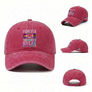 Retired Teacher Washed Cotton Baseball Cap Forever On Summer Break Retirement 2026 TS10 Washed Cap Universal Fit Red Print Your Wear