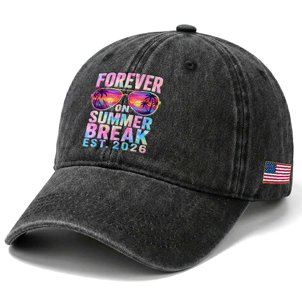Retired Teacher Washed Cotton Baseball Cap Forever On Summer Break Retirement 2026 TS10 Print Your Wear