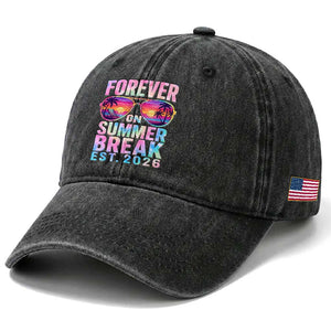 Retired Teacher Washed Cotton Baseball Cap Forever On Summer Break Retirement 2026 TS10 Print Your Wear
