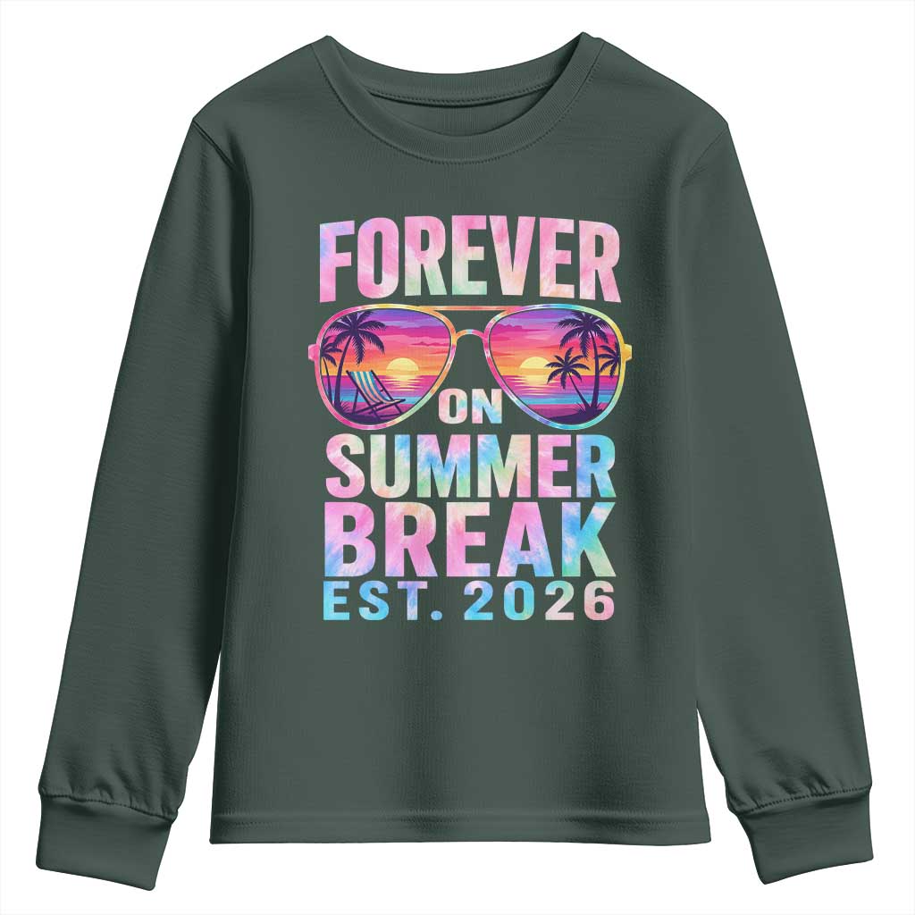 Retired Teacher Youth Sweatshirt Forever On Summer Break Retirement 2026 TS10 Dark Forest Green Print Your Wear