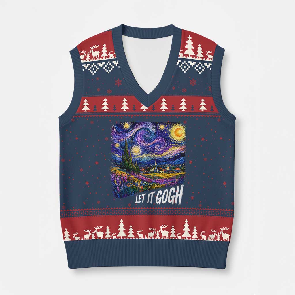 Let it Gogh Funny Vincent Van Gogh Starry Night V-Neck Knit Sweater Vest TS10 Navy Red Print Your Wear