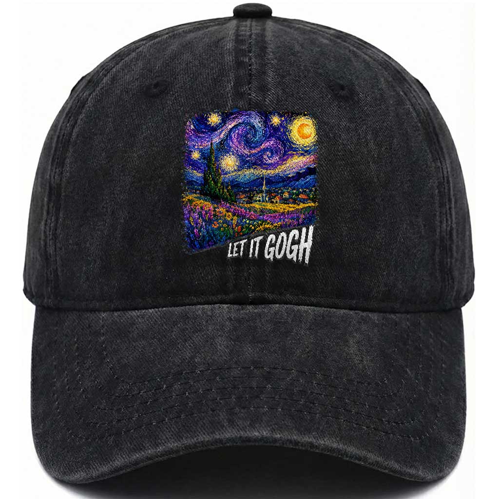 Let it Gogh Funny Vincent Van Gogh Starry Night Washed Cotton Baseball Cap