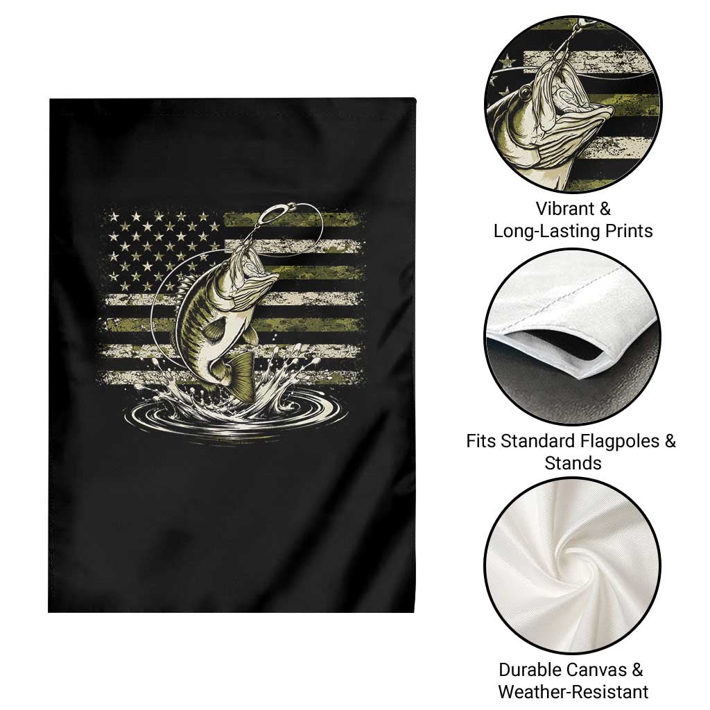 Vintage Bass Fishing Camouflage Garden Flag Patriotic Largemouth Bass Angler Fishing Lovers Fisherman Camo US Flag
