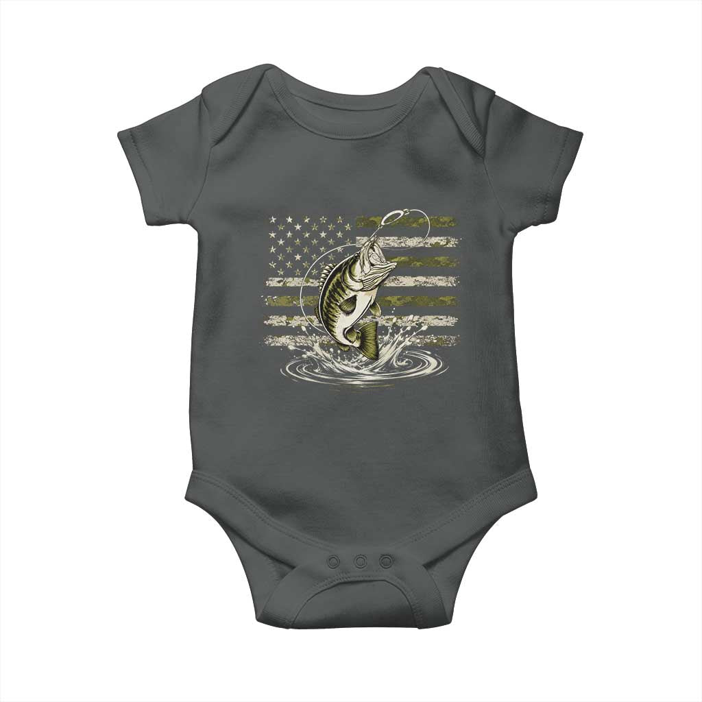 Vintage Bass Fishing Camouflage Baby Onesie Patriotic Largemouth Bass Angler Fishing Lovers Fisherman Camo US Flag