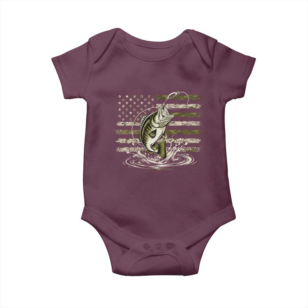 Vintage Bass Fishing Camouflage Baby Onesie Patriotic Largemouth Bass Angler Fishing Lovers Fisherman Camo US Flag
