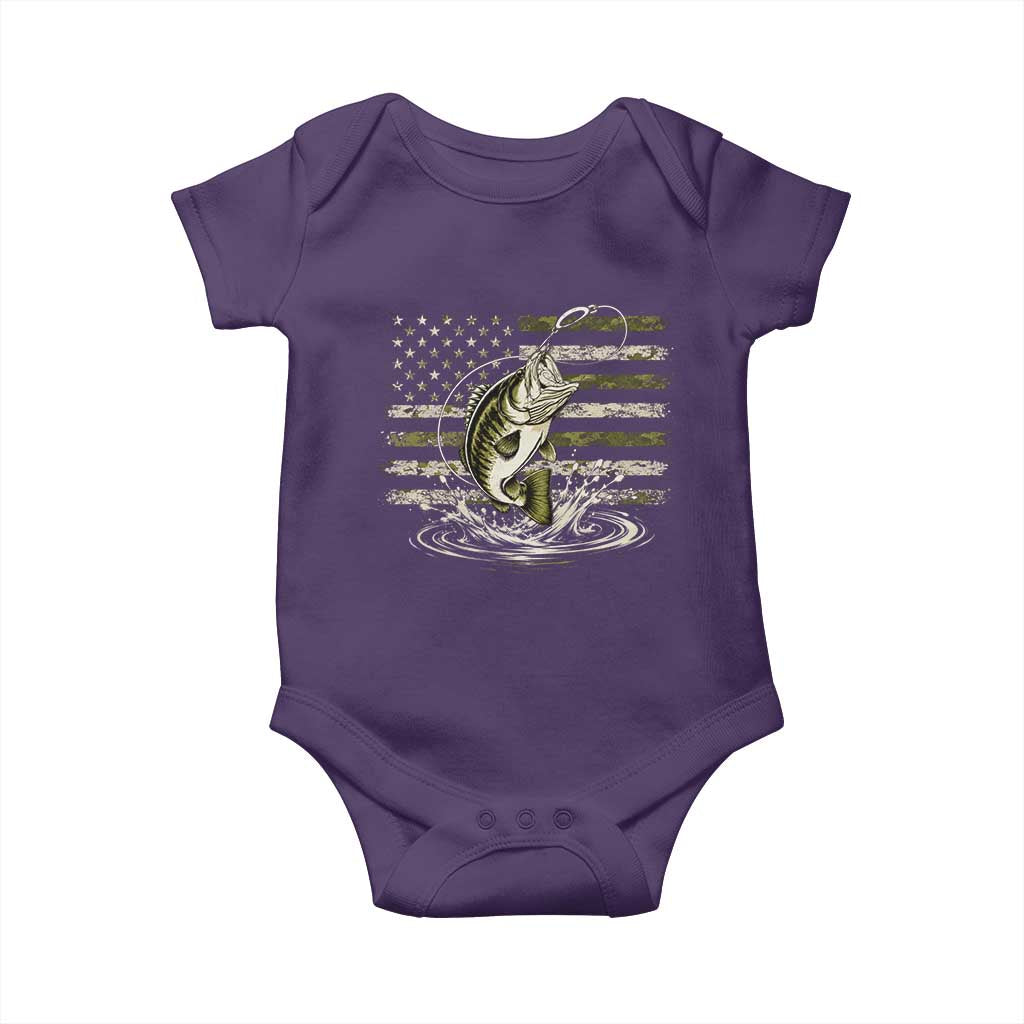 Vintage Bass Fishing Camouflage Baby Onesie Patriotic Largemouth Bass Angler Fishing Lovers Fisherman Camo US Flag