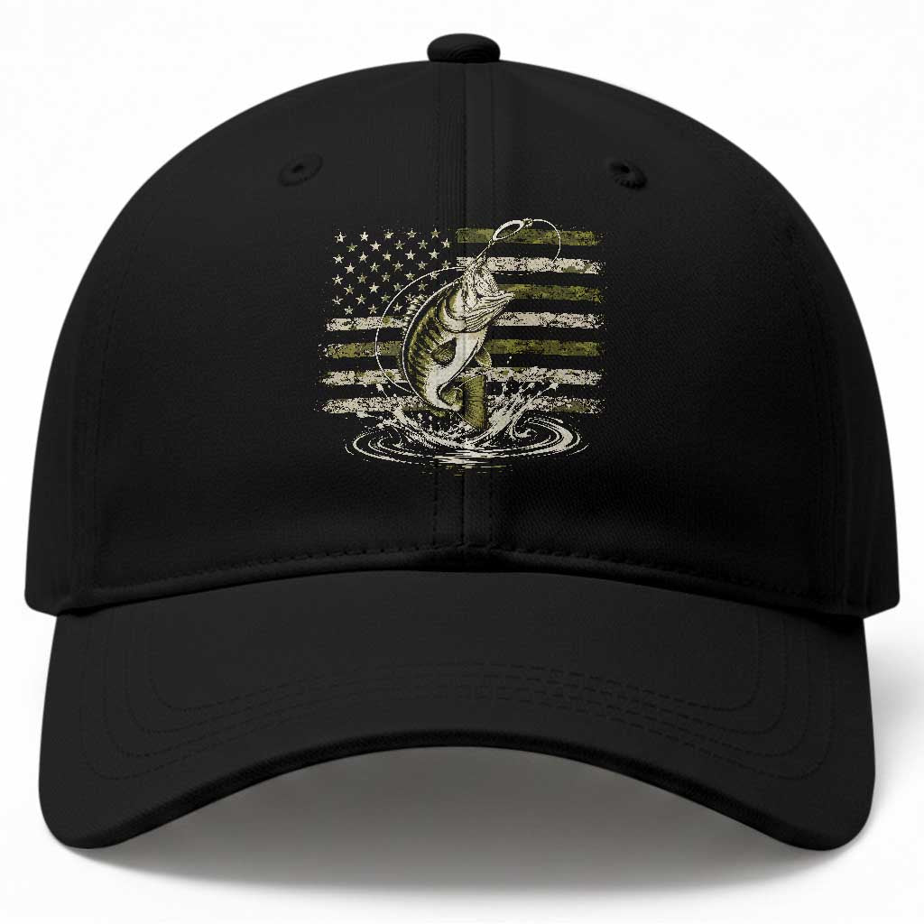 Vintage Bass Fishing Camouflage Baseball Cap Patriotic Largemouth Bass Angler Fishing Lovers Fisherman Camo US Flag