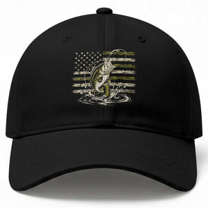 Vintage Bass Fishing Camouflage Baseball Cap Patriotic Largemouth Bass Angler Fishing Lovers Fisherman Camo US Flag