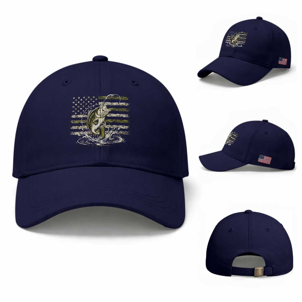 Vintage Bass Fishing Camouflage Baseball Cap Patriotic Largemouth Bass Angler Fishing Lovers Fisherman Camo US Flag