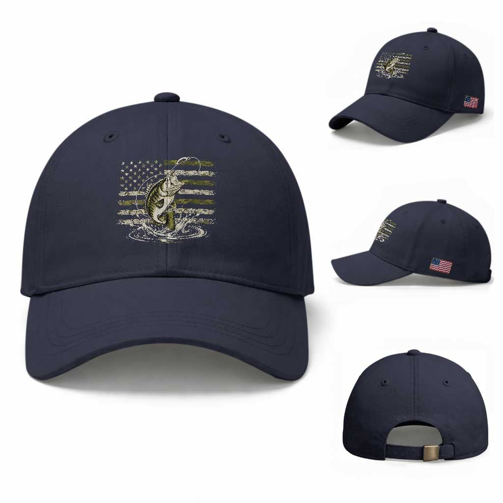 Vintage Bass Fishing Camouflage Baseball Cap Patriotic Largemouth Bass Angler Fishing Lovers Fisherman Camo US Flag