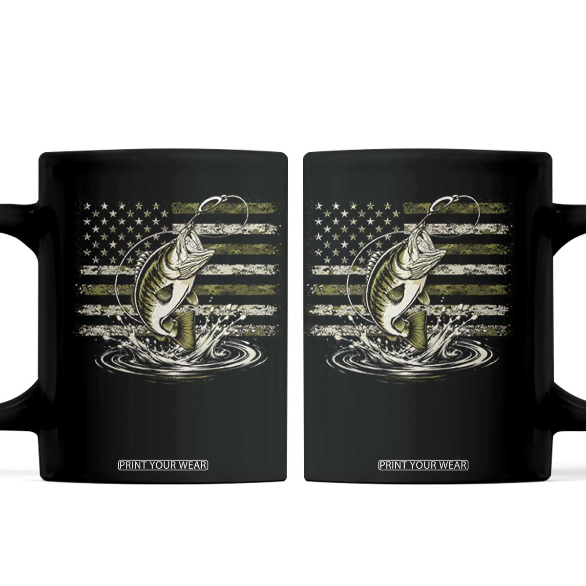 Vintage Bass Fishing Camouflage Coffee Mug Patriotic Largemouth Bass Angler Fishing Lovers Fisherman Camo US Flag
