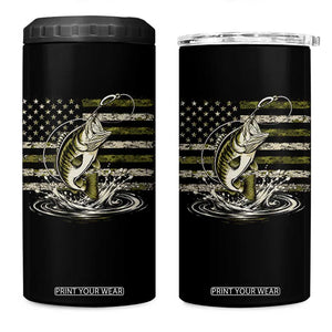 Vintage Bass Fishing Camouflage 4 in 1 Can Cooler Tumbler Patriotic Largemouth Bass Angler Fishing Lovers Fisherman Camo US Flag