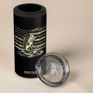 Vintage Bass Fishing Camouflage 4 in 1 Can Cooler Tumbler Patriotic Largemouth Bass Angler Fishing Lovers Fisherman Camo US Flag