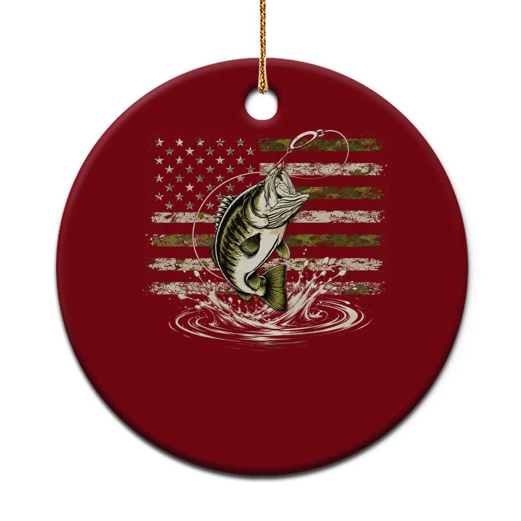 Vintage Bass Fishing Camouflage Ceramic Ornament Patriotic Largemouth Bass Angler Fishing Lovers Fisherman Camo US Flag