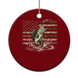 Vintage Bass Fishing Camouflage Ceramic Ornament Patriotic Largemouth Bass Angler Fishing Lovers Fisherman Camo US Flag
