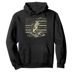 Vintage Bass Fishing Camouflage Hoodie Patriotic Largemouth Bass Angler Fishing Lovers Fisherman Camo US Flag