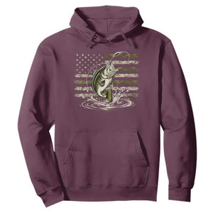 Vintage Bass Fishing Camouflage Hoodie Patriotic Largemouth Bass Angler Fishing Lovers Fisherman Camo US Flag