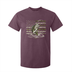Vintage Bass Fishing Camouflage T Shirt For Kid Patriotic Largemouth Bass Angler Fishing Lovers Fisherman Camo US Flag