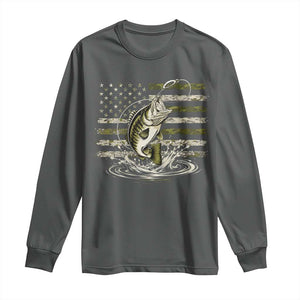 Vintage Bass Fishing Camouflage Long Sleeve Shirt Patriotic Largemouth Bass Angler Fishing Lovers Fisherman Camo US Flag