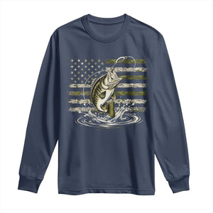 Vintage Bass Fishing Camouflage Long Sleeve Shirt Patriotic Largemouth Bass Angler Fishing Lovers Fisherman Camo US Flag