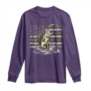 Vintage Bass Fishing Camouflage Long Sleeve Shirt Patriotic Largemouth Bass Angler Fishing Lovers Fisherman Camo US Flag