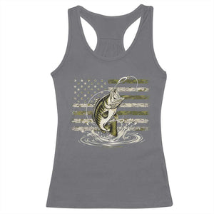 Vintage Bass Fishing Camouflage Racerback Tank Top Patriotic Largemouth Bass Angler Fishing Lovers Fisherman Camo US Flag