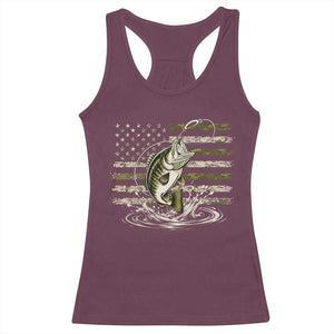 Vintage Bass Fishing Camouflage Racerback Tank Top Patriotic Largemouth Bass Angler Fishing Lovers Fisherman Camo US Flag