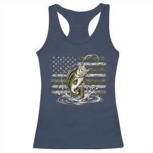 Vintage Bass Fishing Camouflage Racerback Tank Top Patriotic Largemouth Bass Angler Fishing Lovers Fisherman Camo US Flag