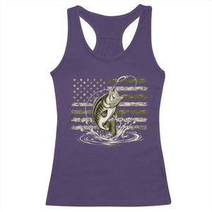 Vintage Bass Fishing Camouflage Racerback Tank Top Patriotic Largemouth Bass Angler Fishing Lovers Fisherman Camo US Flag