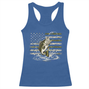 Vintage Bass Fishing Camouflage Racerback Tank Top Patriotic Largemouth Bass Angler Fishing Lovers Fisherman Camo US Flag