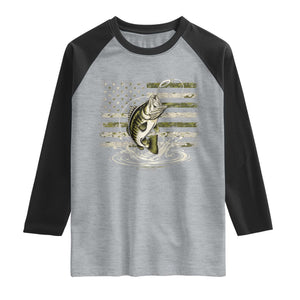 Vintage Bass Fishing Camouflage Raglan Shirt Patriotic Largemouth Bass Angler Fishing Lovers Fisherman Camo US Flag
