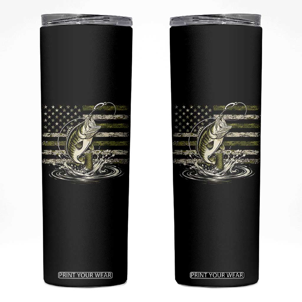 Vintage Bass Fishing Camouflage Skinny Tumbler Patriotic Largemouth Bass Angler Fishing Lovers Fisherman Camo US Flag